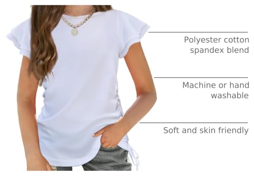 Image of Arshiner Girls T Shirts Ruffle Sleeve Ruched Knot Side Soft Summer Tee Tops