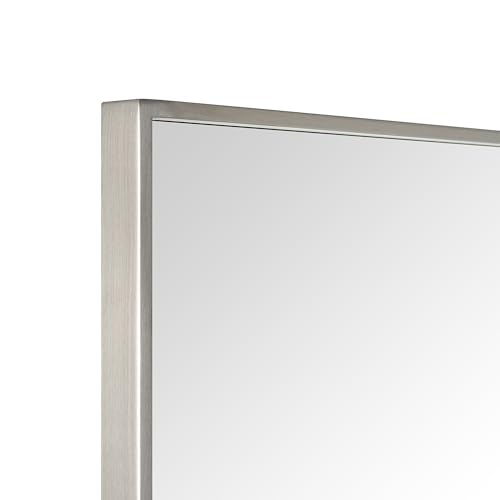 Image of TEHOME Brushed Nickel Bathroom Vanity Mirror with Squared Corners, 24x32'' Silver Rectangle Stainless Steel Metal Framed Mirror for Bathroom