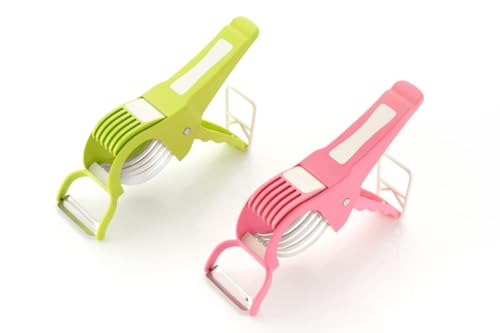 Image of Clazkit Pack of 2 Plastic 2 in 1 Vegetable & Fruit Multi & Peeler, Veg Sharp Stainless Steel 5 Blade Vegetable Cutter with Peeler (Multi)