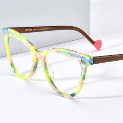 Image of HEPIDEM Multicolor Acetate Glasses Frame Women Cat Eye Eyeglasses Men Optical Spectacles 9291