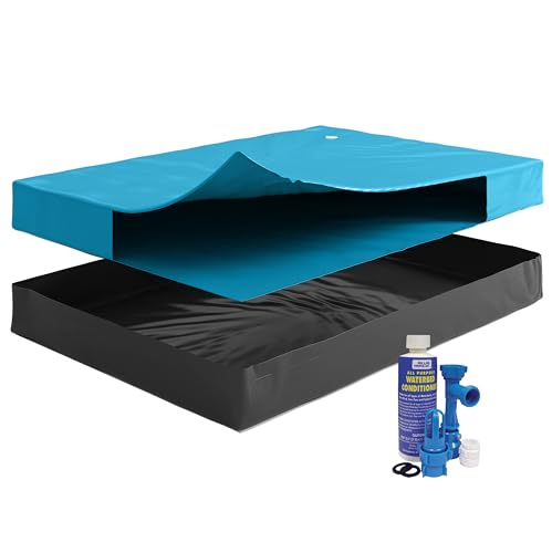 FREE-FLOW Queen Size Waterbed Hardside Mattress Bundle Includes Fill & Drain Kit 8oz. Water Conditioner and Stand-Up Liner Heavy Duty Vinyl 60W x 84L x 9H Frame NOT Included