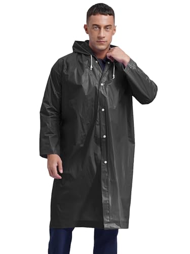 Men's EVA Hooded Raincoat Reusable Waterproof Rain Ponchos Button-up Rainwear Windproof3