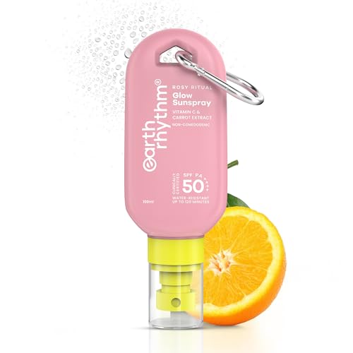 Image of Earth Rhythm Rosy Ritual Glow Sunspray SPF 50 PA ++++ Vitamin C & Carrot Extract. In Vivo Tested