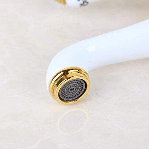 Robinet lavabo céramique dorée et blanc style luxe pour vasque