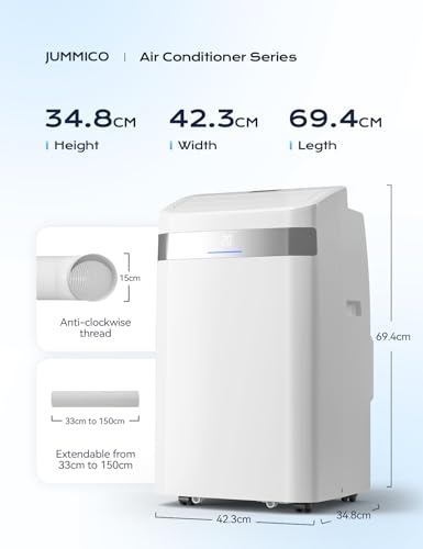 JUMMICO 12000 BTU tragbare Klimaanlage- Leiser 4- in- 1- Gerät mit Kühlen, Lüften, Entfeuchten & Schlafmodus | Fensterkit inklusive | LED- Display & Fernbedienung | Für Räume bis 40 m²-8