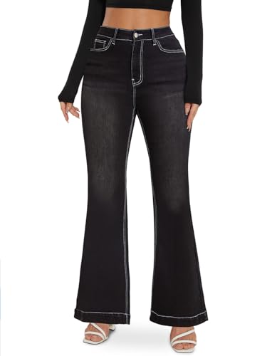 SEASUM Butt Lifting Bootcut Jeans Tummy Control Trendy Flare Leg Jeans for Women Casual Flap Pockets Denim Pants3