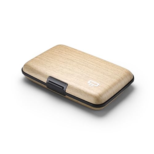 Image of OGON -DESIGNS- Aluminum card holder, RFID protection against fraud and demagnetization, compact wallet, Smart Case STOCKHOLM model (Covering wood imitation Bamboo, Standard lock)