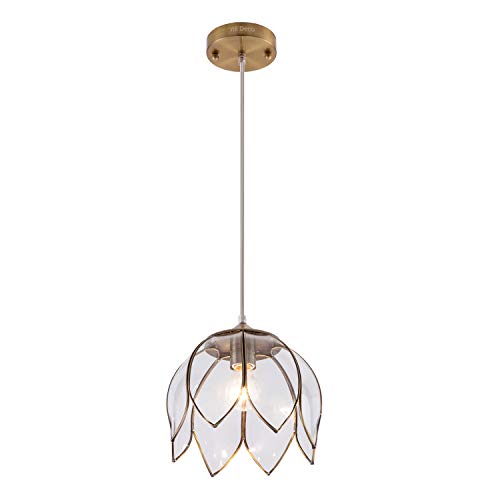 YIFI Deco Brass Pendant Light Lotus Vintage Glass Adjustable Ceiling Pendant Light