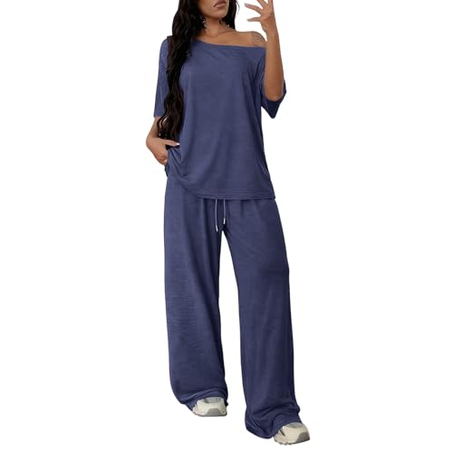 Tenue d'été 2 pièces pantalon fluide et t-shirt manches courtes ensemble décontracté