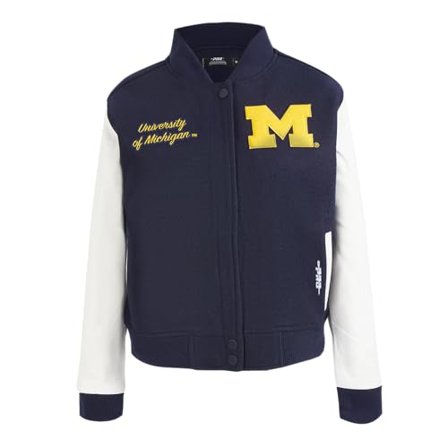 Pro Standard WOMENS COLLEGE UNIVERSITY OF MICHIGAN COLLEGE CLASSIC ESSENTIALS VARSITY JACKET MIDNIGHT NAVY/WHITE XL