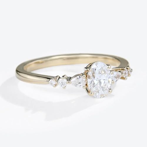 Diiro Engagement Ring with Side Stones 1.5 Carat Oval Moissanite Diamond Ring 14K Yellow Gold Plated Vintage Style Promise Ring for Women3
