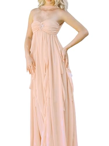 Image of Women Y2k Backless Long Dress Halter Tie Neck Maxi Dress Flowy Beach Sundress Summer Streetwear