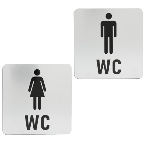 2 Pièces Plaques de Toilette Hommes Femmes, Signaletique Toilettes Acier Inoxydable, Autocollantes Panneaux 12cm X 12cm, Panneau WC Adhesif pour Centres Commerciaux...