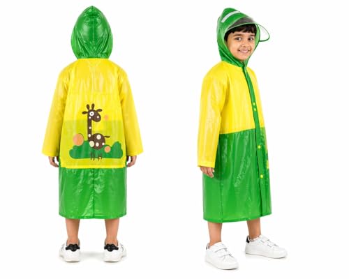 Image of CubsDen Kids Waterproof Raincoat for Boys & Girls | Full-Length Hooded Rain Coat | Lightweight Durable School Rainwear | Bright Color Outdoor Rain Jacket for Children