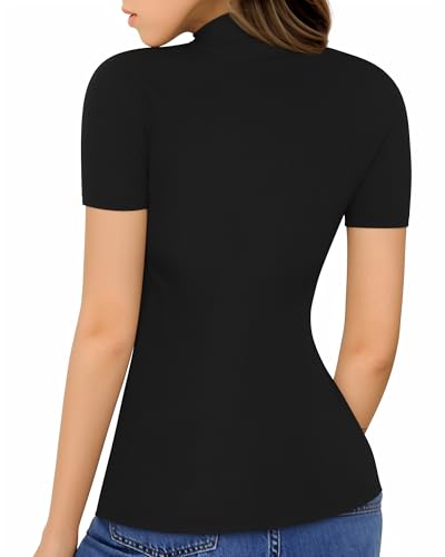 HERLOLLYCHIPS Womens Long Sleeve Tops Short Sleeve V Neck Zip Up Mock Turtle Neck Ribbed Sexy Casual Shirts3