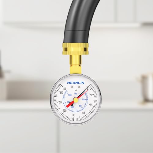 Image of MEANLIN MEASURE 0~150Psi 3 /4 inch Female Water Pressure Test Gauge, 2.5 inch FACE DIAL with Red Indicator Hands, Hydraulic Tester Suitable for Gardens, Water Pipes