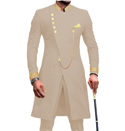 African Clothes Men`s Suit 2 Piece Set Ankara Embroidery Blazer Jacket and Pants Slim Fit Dashiki Outfit