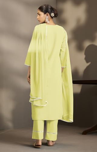 Image of DRESOUL Women Pure Cotton Schiffli Embroidered Kurta Set and Dupatta
