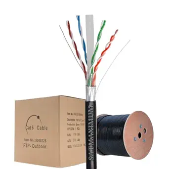 CAT6 1000FT FTP Shielded for Outdoor Indoor Network Ethernet Cable Direct Burial Foiled Twisted Pairs, 550MHz 23 AWG Bulk, Black