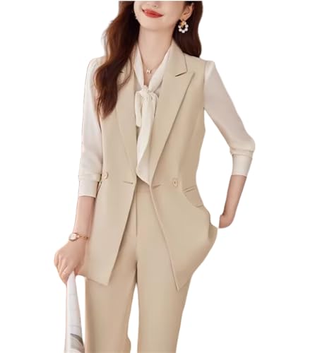 2 Piece Women Sleeveless Career Suit Formal Wear Women Vest Office Summer Ladies Suit Set