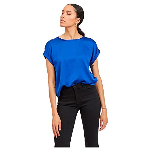 Vila Viellette S/S Satin Top/Su-Noos Blusas, Color Azul, 46 Mujeres