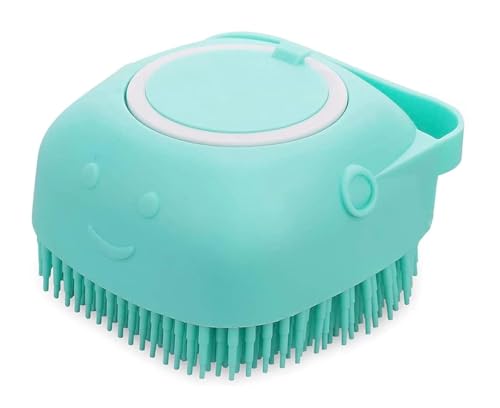 Pet Bath Massage Brush Puppy Dog Cat Grooming Soft soap Dispensing (Blue)