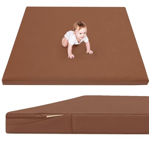 Image of ILPEOD Waterproof Baby Play Mat for Floor 1.3" Thick Memory Foam 50 * 50 Cushion Playpen Playmat Tummy Time Nursery Rug Pad Mattress Create Soft & Safe Area for Infants,Toddler,Kids,Chestnut