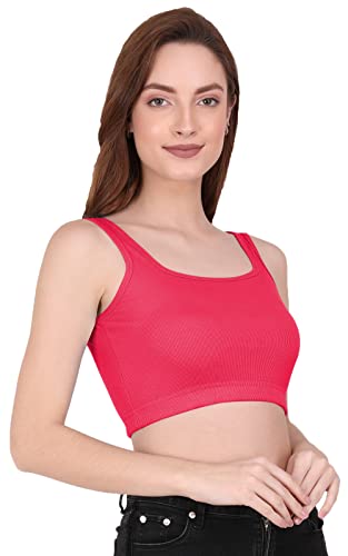 Image of THE BLAZZE 1044 Women's Cotton Basics Sexy Solid Square Neck Slim Sleeveless Saree Readymade Saree Bra Blouse Crop Top T-Shirt for Women