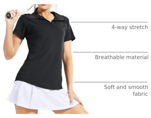 Image of MIER Women's Golf Polo Shirts Collared V Neck Short Sleeve Tennis Shirt, Dry Fit, Moisture Wicking