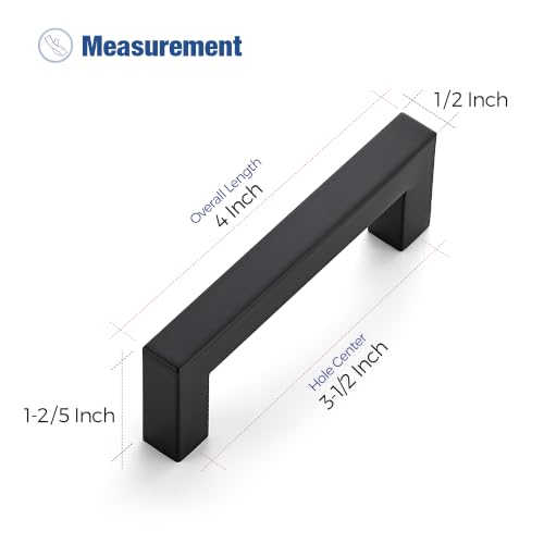 Image of Ravinte 30 Pack Kitchen Matte Black Cabinet Handles 3-1 /2 Inch Hole Center Stainless Steel Square Cabinet Pulls for Dresser Drawer Cupboard Handles with Screwdriver