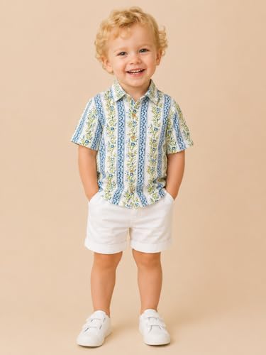 Image of A.T.U.N. (ALL THINGS UBER NICE) Boys 100% Cotton Printed Shirt | Half Sleeve Smart Casual Shirt for Kids | Soft Breathable Button Placket Top
