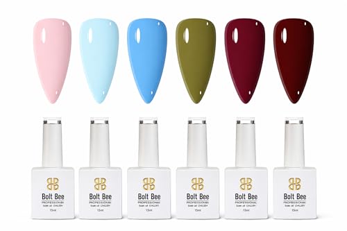 Image of Bolt Bee Gel Polish Kit Gel Polish Set,6 Colors Light Soft Sakura White Nude Spring Soak Off Nail Art Design Manicure Kit at Home (26)