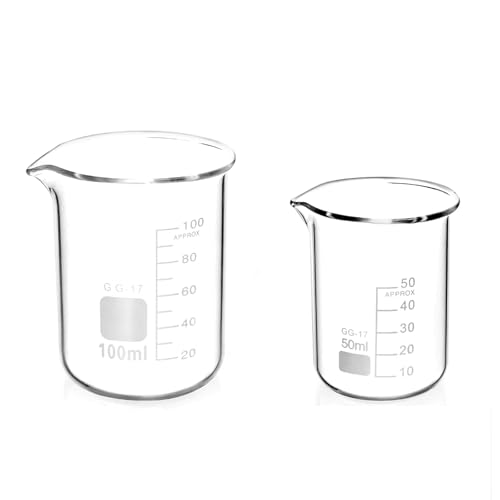 2 Stück Abgestufter Messbecher Glas Becherglas 50ml 100ml Set für Labor-Messbecher Küche