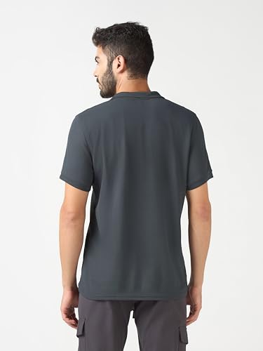Image of TECHNOSPORT Men's Solid Slim Fit Polo Collar T-Shirt MATPIQ Half Sleeve Button Polyester for Gym Running Workout UPF50+ Anti Odour
