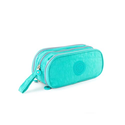 Estojo Escolar Box Grande 3 Divisórias e 14 elasticos Unissex, Ziper Tecido Resistente e Compacto, Organizador de Canetas, Lápis e Acessórios (Verde)