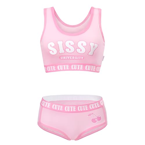 Littleforbig Unisex Cotton Camisole and Panties Sports Loungewear Sissy University Bralette Set4