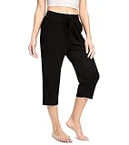 OLIKEME Women's Yoga Pants Athletic Workout High Waist Running Lounge Capris Pants with Pockets (Black-L)
