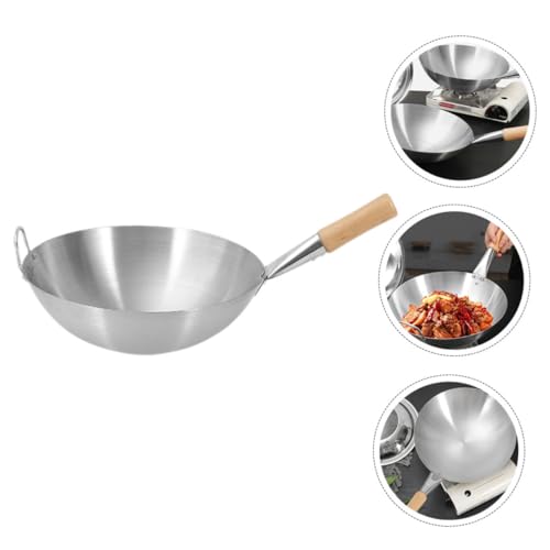 Wok de acero inoxidable con mango de madera miniatura 5