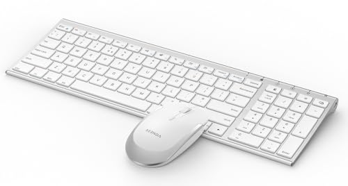seenda Wireless Rechargeable Keyboard and Mouse Combo, 2.4G USB Keyboard and Mice Set Ultra-Thin Full Size Compact Silent UK Layout for PC, Computer, Laptop, White and Silver