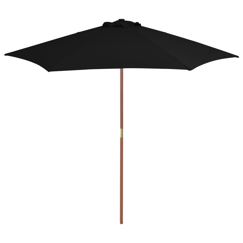 vidaXL Sombrilla de Jardín con Palo Parasol Exterior Patio Terraza Protección contra Rayos Ultravioleta Playa Piscina Toldo Negra 270 cm Madera