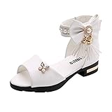 Sandalias Niña Verano 2019 - Talla 26-36 - Zapatos Niña Princesa de Vestir para Fiesta Boda Playa - Perla de Arco con Flecos Zapatos Niña Tacon Brillantina de Baile Latino