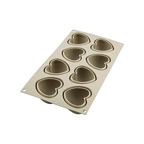 silikomart | Silikon-Kuchenform CUORICINO, antihaftbeschichtet, 8 Herzchen, 1er Pack Kuchenform, 3D Design, 65 x 65 h 39 mm, Volumen 768 ml, Made in Italy