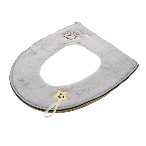 SHINEOFI Cojín de Asiento de Inodoro de Gruesa con Asa Diseño de Dibujos Animados Cálido y Cómodo Resistente y Lavable Color Gris para Invierno y Uso Familiar