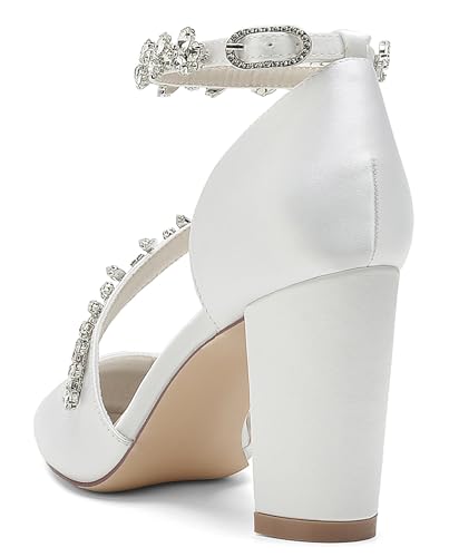 Minishion Shoes for Women Heels Ankle Strap Bridal Wedding Formal Party Pumps with Rhinestones BR1384