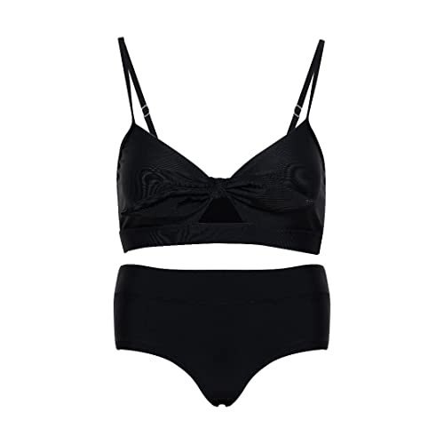 Bikini bandeau fille La-V 164/170 cm : un maillot noir sans bretelles