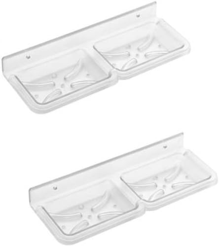 Image of Transparent Square Wall Mount Soap Dish Holder (9in x3.5in x1.5in) | Bathroom & Kitchen Soap Stand /Holder | Durable, Rust-Free, Space-Saving Wall Mounted Accessory (Pack of 2)