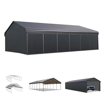 MFSTUDIO Carport 20x30 ft, Outdoor Heavy Duty Carports with Sidewalls, Metal Shed Canopy Shelters Garage Shelter Shade Car Ports with Galvanized Roof for 3 Cars, Truck and Boats