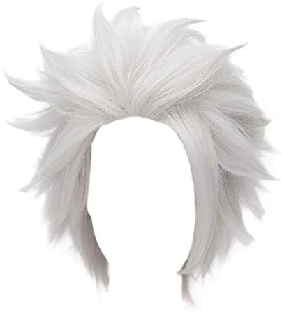 HH Building Anime Short Layered Cosplay Wig Halloween Party Silvery White Hair