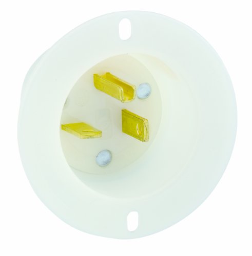 Leviton 20 Amp, 125 Volt, Flanged Inlet Receptacle, Straight Blade, Industrial Grade, Grounding, 15378-C, White