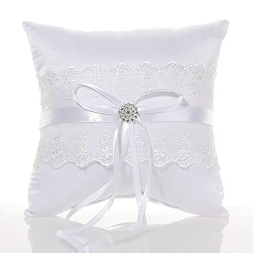 BERYCH Una pieza de cojín para alianzas de boda dulce, cojín para anillo Bowknot de encaje blanco, 20 x 20 cm Cover